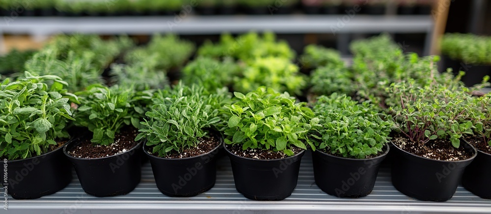 Green Herb Plants in Black Pots