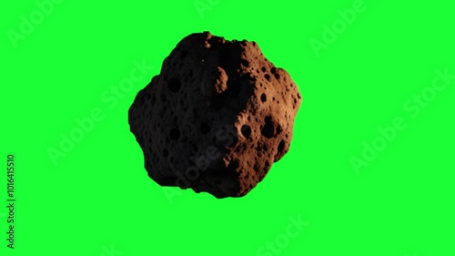Flying approaching meteorite on green background. Green screen.