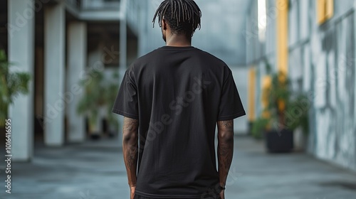 Man in Black T-Shirt Standing in Urban Environment