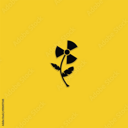 Striking symbol fusion: Nuclear hazard meets nature. Bold yellow backdrop highlights this thought-provoking design. Perfect for environmentalism, energy debates, or edgy graphics.