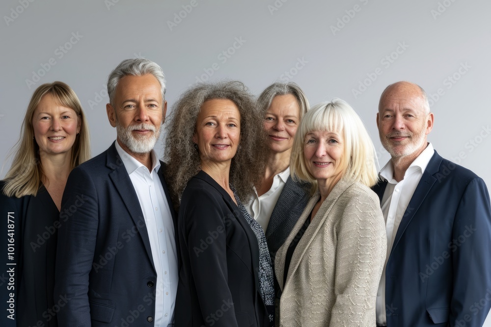 Group of senior business people standing in a row smiling at the camera Group of senior business people standing in a row smiling at the camera
