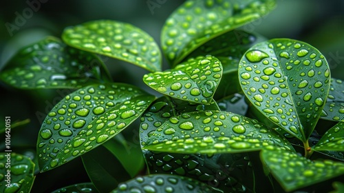 Fresh Green Leaves with Water Drops Close-Up
