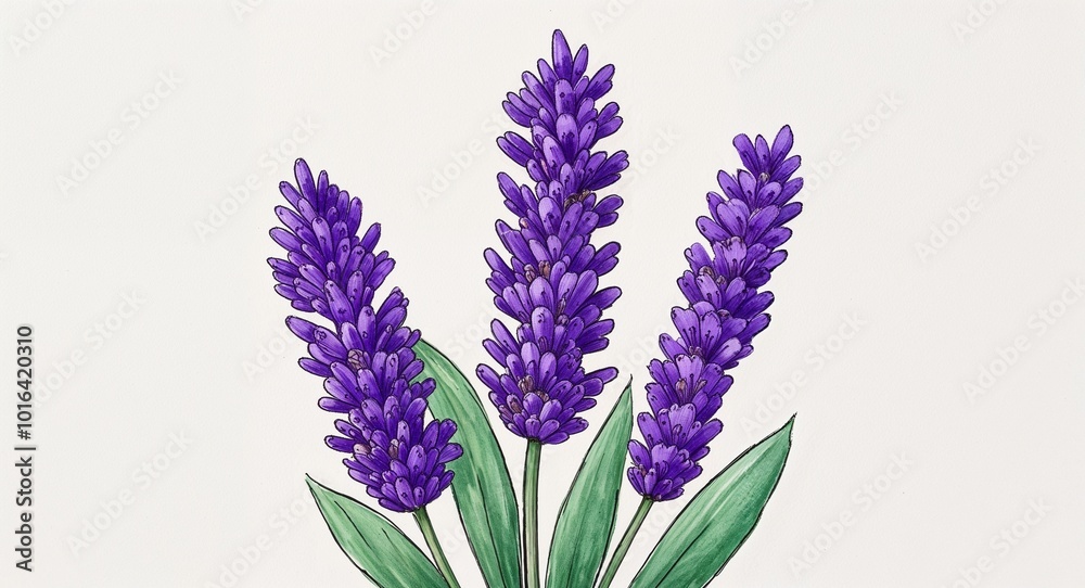 Obraz premium Hand drawing clipart of a purple lavender stem on plain white background
