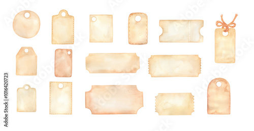 Tag label hand drawn watercolor illustrations set, hand drawn clipart