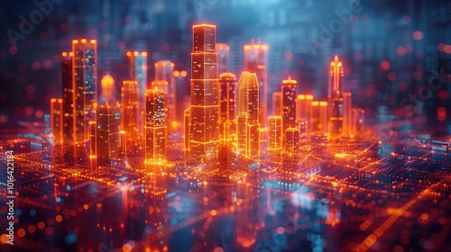 Wallpaper Mural double exposure of mega city, with lights Torontodigital.ca