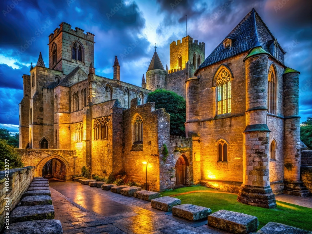 Fototapeta premium Remarkable Anglo-Saxon architecture showcasing intricate stonework and profound historical significance, masterfully captured in detail, revealing the artistry and craftsmanship of a bygone era.
