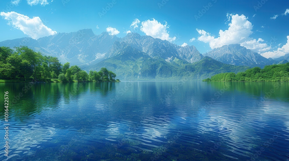 Fototapeta premium Serene Mountain Lake Under a Clear Blue Sky
