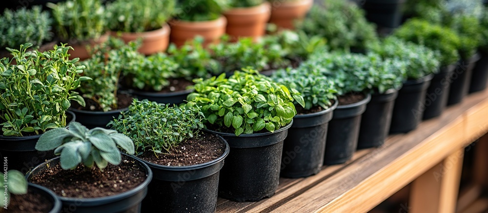 Assortment of Fresh Herbs in Pots Assortment of Fresh Herbs in Pots