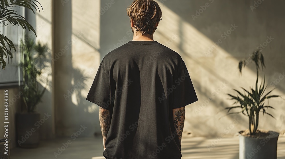Man in a Black T-Shirt Standing in a Room Man in a Black T-Shirt Standing in a Room