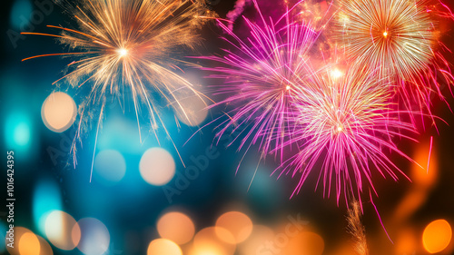 Colourful festive fireworks or sparkler light against bokeh background. New Year , Independence Day, Diwali celebration.