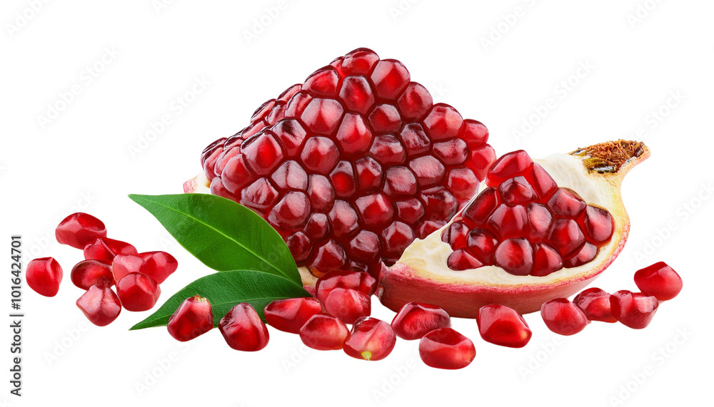 Pomegranate fruit, white isolate background transparent