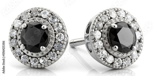 Exquisite black and white diamond stud earrings featuring round brilliant-cut stones in a luxurious 14k white gold setting, perfect for sophisticated evening wear. photo