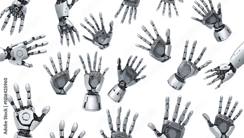 Fototapeta premium Illustration of Artificial intelligence Robots hands background