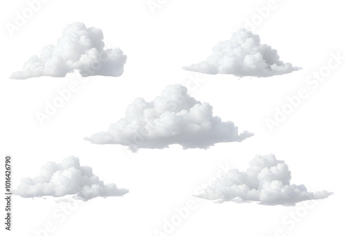 Isolated fluffy white clouds on a transparent background.
