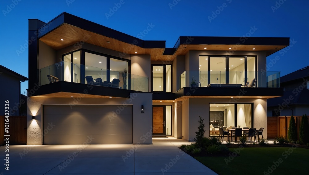 Modern home featuring smart lighting design elements Modern home featuring smart lighting design elements