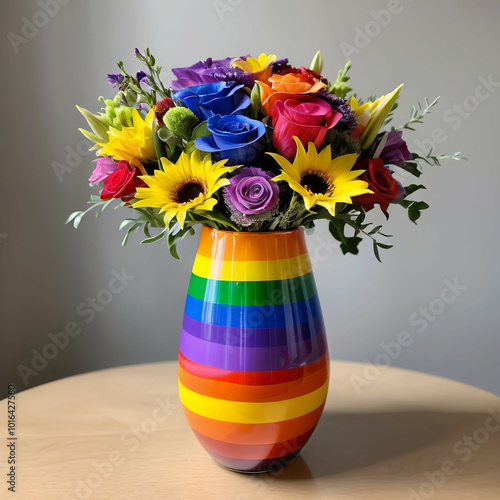 Colorful LGBTQ Pride Floral Arrangement | Rainbow Vase with Flowers | Inclusive Decor