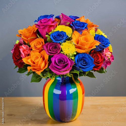 Vibrant LGBTQ Flower Display | Rainbow Bouquet in Colorful Vase | Celebration of Diversity