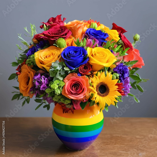 Colorful Rainbow Flower Arrangement | LGBTQ Pride Vase Display | Vibrant Floral Decor