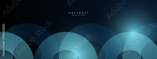 Abstract blue glowing geometric lines on dark blue background. Modern shiny blue circle lines pattern. Futuristic technology concept.