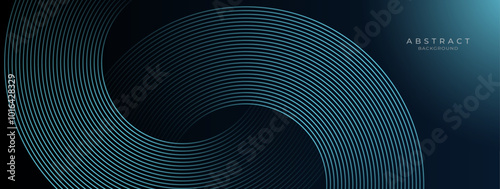 Abstract blue glowing geometric lines on dark blue background. Modern shiny blue circle lines pattern. Futuristic technology concept.