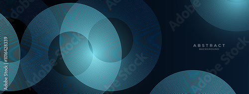 Abstract blue glowing geometric lines on dark blue background. Modern shiny blue circle lines pattern. Futuristic technology concept.