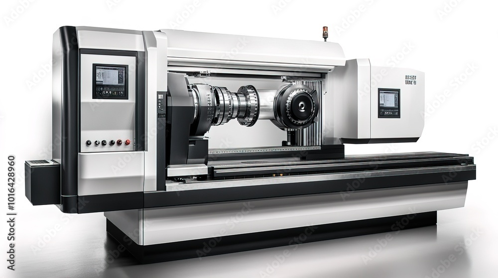 Obraz premium machine shop with CNC machines and digital interfaces