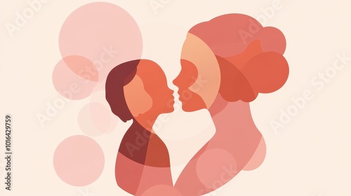 A tender moment shows a mother and child sharing an intimate bond in abstract silhouettes