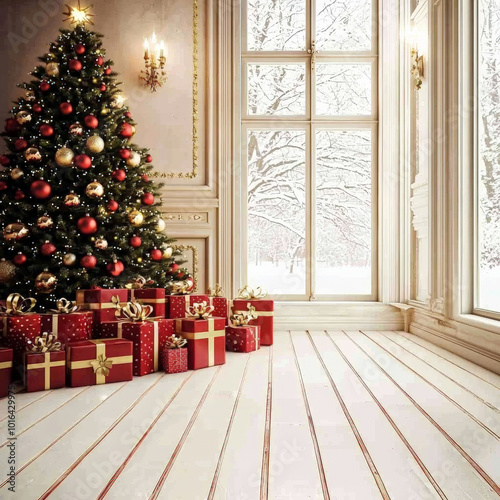 Christmas photo very big background for  family groups, clean natural white creme style color style wall and floor
