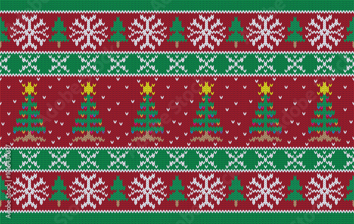 Knitted pattern seamless fabric Christmas winter. traditional knitted pattern vector Christmas tree. Designed for background ,wallpaper ,carpet ,clothing ,knitted pattern ,fabric ,embroidery ,textile