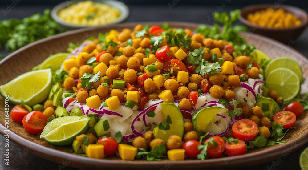 colorful chana chaat salad featuring chickpeas, fresh vegetables, and tangy spices, promoting healthy eating and balanced nutrition, ideal for wellness and diet concepts