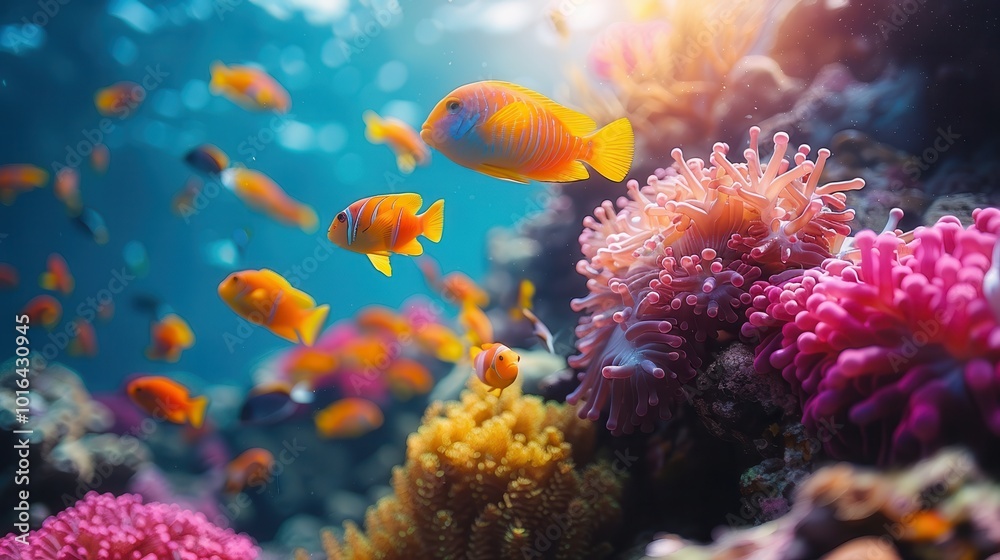 Fototapeta premium Colorful Underwater Scene with Vibrant Coral and Fish