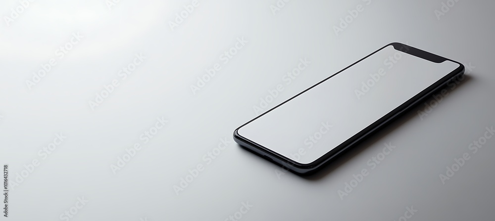 A sleek, modern smartphone floating above a white background with room for text A sleek, modern smartphone floating above a white background with room for text