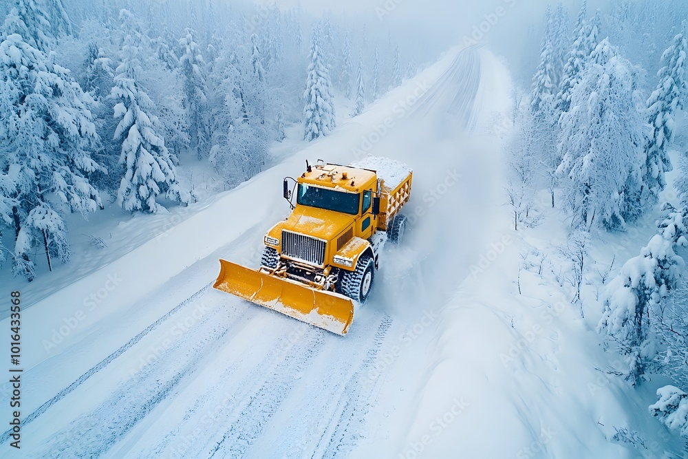 Aerial View Of Snowplow Clear Snow Aerial View Of Snowplow Clear Snow