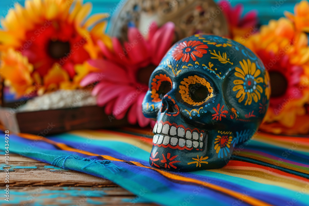 Fototapeta premium Beautiful greeting card with bright holiday composition for happy to joy celebrate dia de muertos