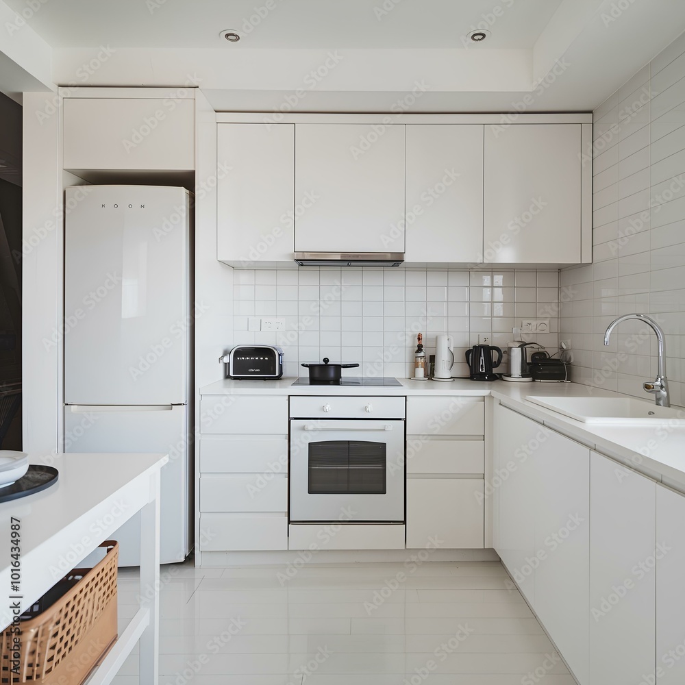 Clean and tidy of modern kitchen interior with white minimalist concept with simple decoration. Clean and tidy of modern kitchen interior with white minimalist concept with simple decoration.