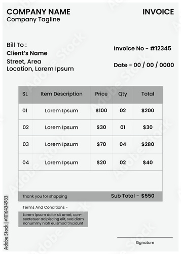 Invoice with square design and proper spacing