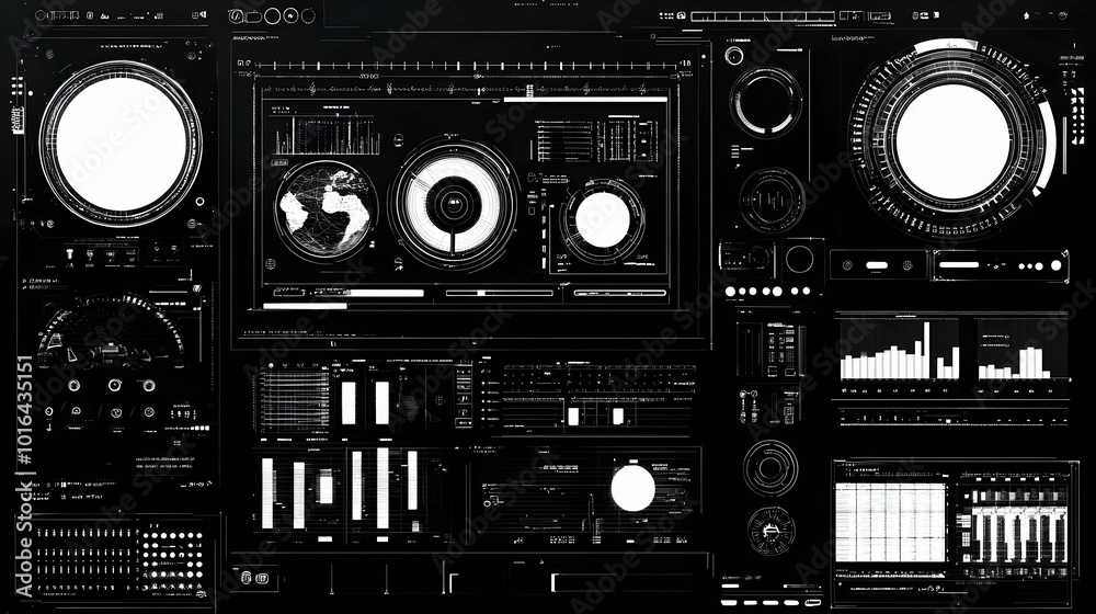 Fototapeta premium Futuristic Digital Interface with White Line Graphics on a Black Background