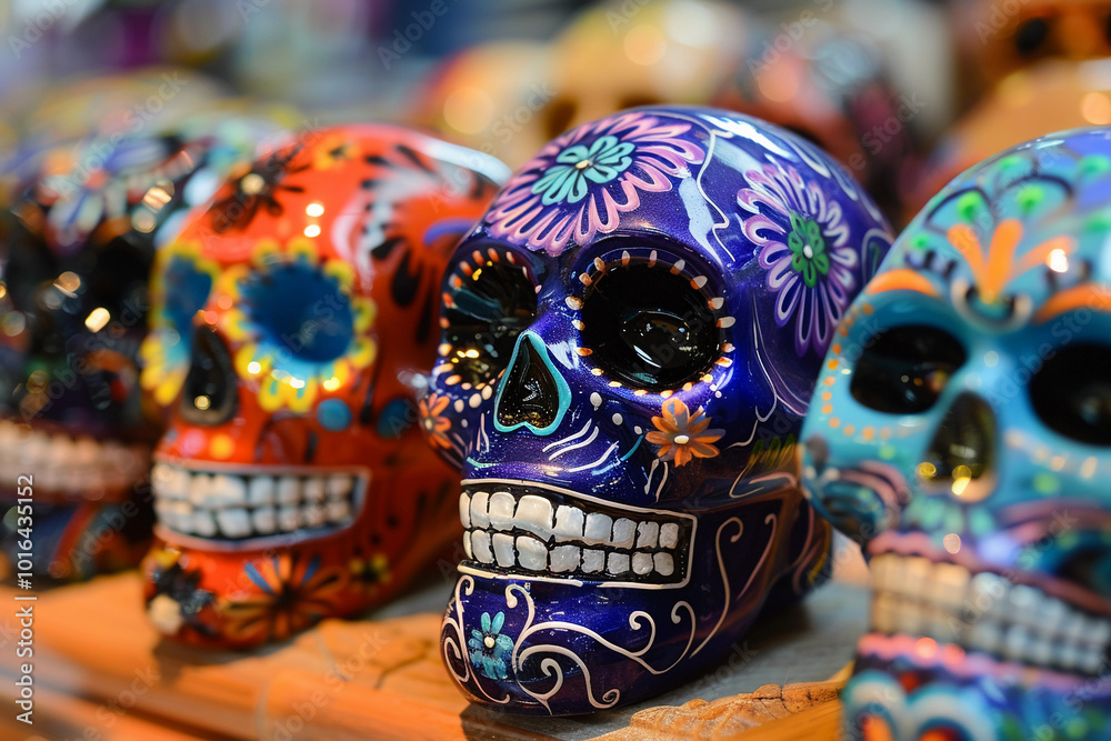 Fototapeta premium Beautiful greeting card with bright holiday composition for happy to joy celebrate dia de muertos