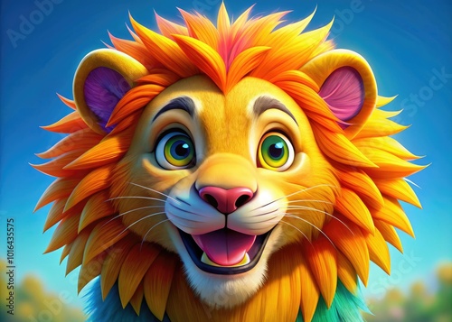 Vibrant and playful lion character, designed with bright colors, perfect for enchanting children's illustrations and imaginative designs, sparking joy and creativity in every child. photo