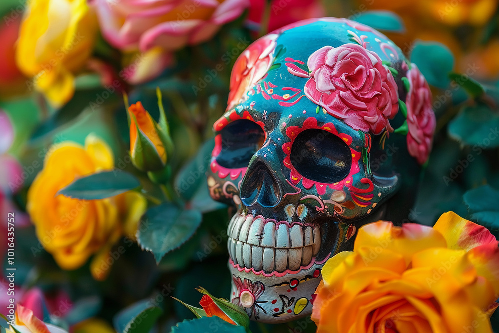 Beautiful greeting card with bright holiday composition for happy to joy celebrate dia de muertos