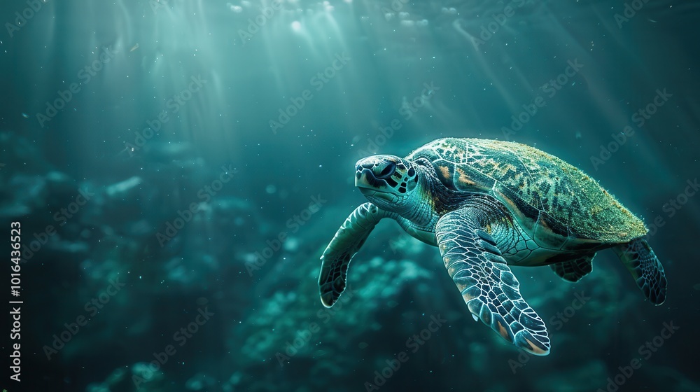 Obraz premium Graceful Sea Turtle Swimming in Clear Waters