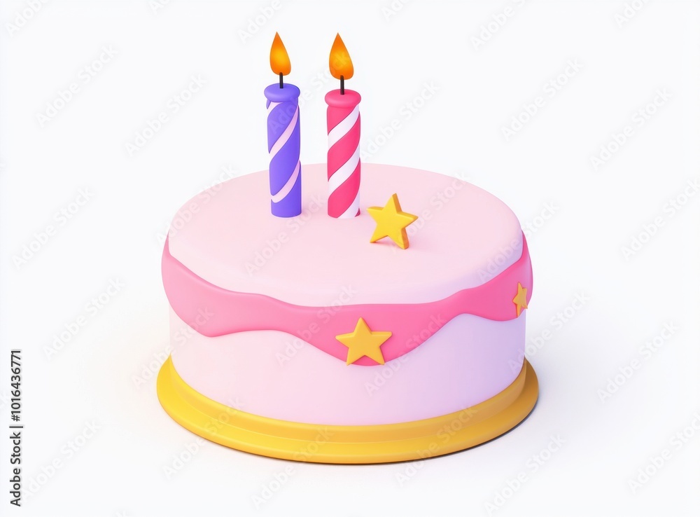 A colorful birthday cake with two candles and decorative stars, ideal for celebrations and special occasions. A colorful birthday cake with two candles and decorative stars, ideal for celebrations and special occasions.