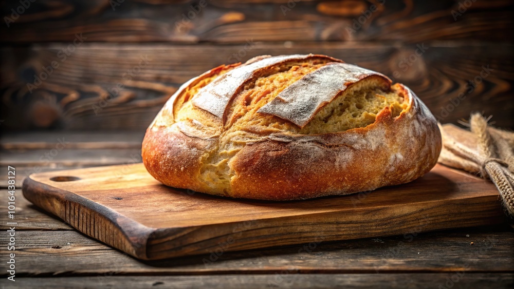 panoramic loaf of bread on table with crispy crust on wooden board panoramic loaf of bread on table with crispy crust on wooden board