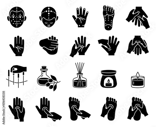 Ancient hand massage icon set
