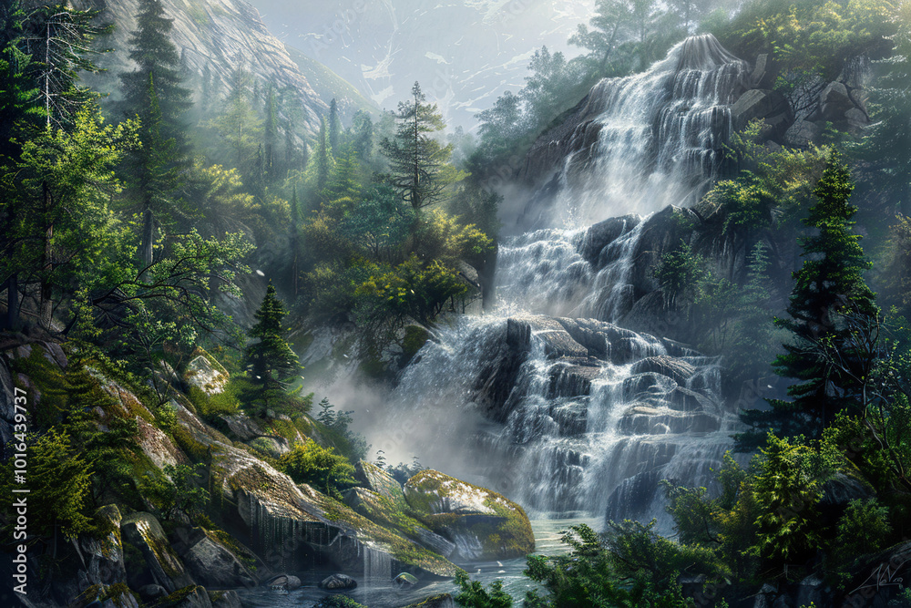 Generative ai on theme of beautiful majestic waterfall in natural nature, national park attraction Generative ai on theme of beautiful majestic waterfall in natural nature, national park attraction