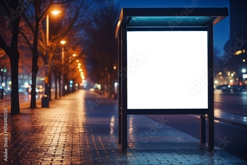 Bus Stop With White Billboard. Mock-up, copy space