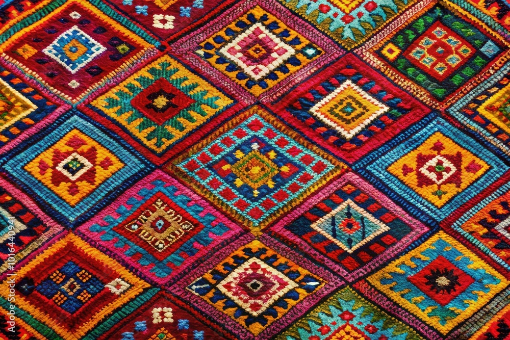 Vibrant Kilim Pattern Textile Design with Intricate Geometric Shapes and Rich Color Palette Vibrant Kilim Pattern Textile Design with Intricate Geometric Shapes and Rich Color Palette
