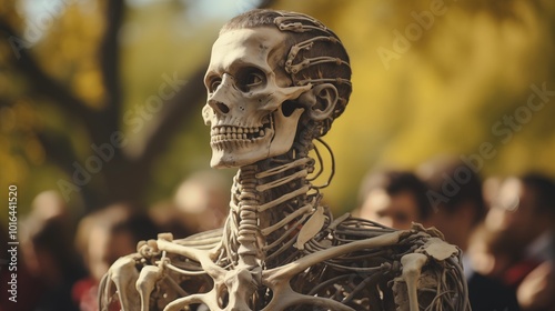 A full body skeleton bones for used in an anatomy lecture at a medical school.  photo