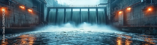 Massive Hydroelectric Dam with Flowing Water