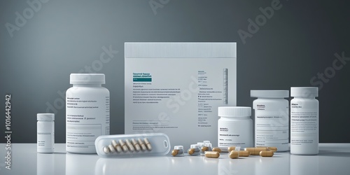 White supplement bottles with capsules and a box on a table.